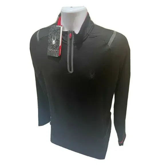 NWT Spyder Men's Active 1/4 Zip ProWB Mock Neck Pullover Top ,Black-Size L